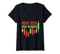 Femme Récompense élevée à Haut Risque - Trading Motivation Chart Trader T-Shirt avec Col en V