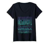 Femme Recovery Comeback Story 12 Steps Cadeau Design T-Shirt avec Col en V