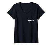 Femme Recto et Verso Imprimer Presse Journaliste Reporter Actualités Médias TV T-Shirt avec Col en V