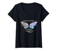 Femme Récupération de la santé mentale Effet Papillon Guérison traumatisme T-Shirt avec Col en V