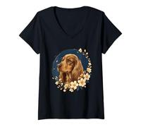 Femme Red Cocker Spaniel Flower Dog Lover T-Shirt avec Col en V
