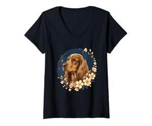 Femme Red Cocker Spaniel Flower Dog Lover T-Shirt avec Col en V