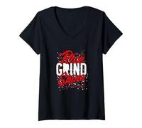 Femme Red Color Rise Grind Shine Red Graphic T-Shirt avec Col en V