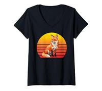 Femme Red Fox Renard Commun Renard Roux Retro Vintage T-Shirt avec Col en V