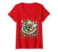 Femme Red Frenchie Accessories for Women Men Who Love Christmas T-Shirt avec Col en V