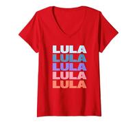 Femme Red: Funny Modern Repeated Text Design Lula T-Shirt avec Col en V
