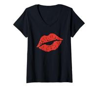 Femme Red Kiss Mark Lips Minimalist Graphic T-Shirt avec Col en V