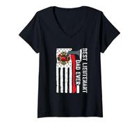 Femme Red Line Drapeau américain Papa Pompier Lieutenant Pompier T-Shirt avec Col en V