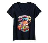 Femme Red Panda Gaming Can't Hear You I'm Gaming Red Panda T-Shirt avec Col en V