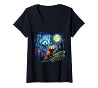 Femme Red Panda Howling at The Moon Funny Parody Art T-Shirt avec Col en V