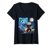 Femme Red Panda Howling at The Moon Parody Night Sky Art T-Shirt avec Col en V