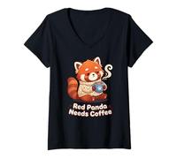 Femme Red Panda Needs Coffee Red Panda Girls Kids T-Shirt avec Col en V