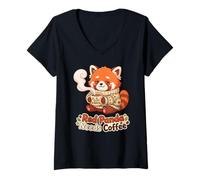 Femme Red Panda Needs Coffee Red Panda Girls Kids T-Shirt avec Col en V