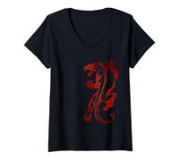 Femme Red Panthera, Chat Sauvage T-Shirt avec Col en V