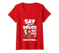 Femme Red Ribbon Squad Week Dites Non à la Drogue, Dites Oui au Basket-Ball T-Shirt avec Col en V