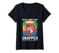 Femme Red Snapper Whisperer Fish Lover Pêche en Eau salée Océan T-Shirt avec Col en V