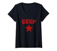 Femme Red Vintage Style CCCP Logo Soviet Union Russie T-Shirt avec Col en V