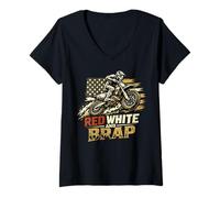 Femme Red White and Brap Motocross USA Vintage T-Shirt avec Col en V