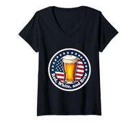 Femme Red White And Brew American Patriot Beer Lover 4 juillet USA T-Shirt avec Col en V