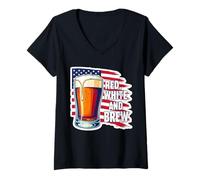 Femme Red White And Brew American Patriot Beer Lover USA 4 juillet T-Shirt avec Col en V