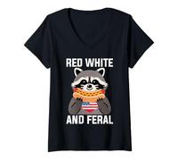 Femme Red White and Feral Funny USA Chaos Party Shirt T-Shirt avec Col en V