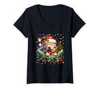 Femme Red White Green Christmas Dog for Xmas Golden Retriever Mom T-Shirt avec Col en V