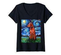 Femme Redbone Coonhound Starry Night Art - Cadeau pour Amoureux des Chiens T-Shirt avec Col en V