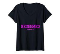 Femme Redeemed Ephesians 1:7 Christian Woman Bible Verse T-Shirt avec Col en V