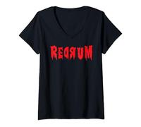 Femme Redrum T-shirt effrayant d'Halloween T-Shirt avec Col en V
