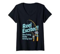 Femme Reel Excited New Fishing Buddy arrive bientôt des cannes à pêche T-Shirt avec Col en V
