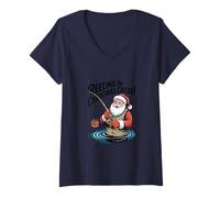 Femme Reeling in Christmas Cheer - Pêche de Noël Amusante T-Shirt avec Col en V