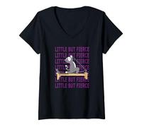 Femme Reformer Pilates Cat Petit mais féroce T-Shirt avec Col en V