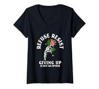 Femme Refuse Resist Giving Up is Not an Option Fighter Hope Citation T-Shirt avec Col en V