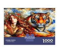 Femme Regard Tigre 1000 Pièces Puzzle Premium Pouvoir féminin primitif Coffret Puzzle Carton Premium - Seniors, Concentration, Cadeau Maison Neuve Et Pause Bureau 70x50cm/1000pcs