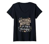 Femme Regarder des Films est ma thérapie Floral Boho T-Shirt avec Col en V