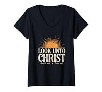 Femme Regardez vers le Christ avec le soleil 2025, thème pour les jeunes, LDS Christian T-Shirt avec Col en V