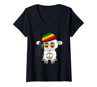 Femme Reggae Mouton Hippie Agneau Rastafari Dreads Rasta Reggae Musique T-Shirt avec Col en V