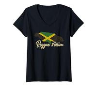 Femme Reggae Nation Jamaica Island Design Drapeau Jamaïque Rasta T-Shirt avec Col en V