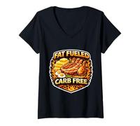 Femme Régime cétogène paléo Carnivore sans Glucides alimentés en matières Grasses T-Shirt avec Col en V