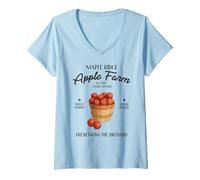Femme Région de récolte de vergers Sweet Crisp de Maple Ridge Apple Farm T-Shirt avec Col en V