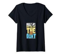 Femme Règle 1 Ne Pas Tomber du Bateau Règle du Bateau Capitaine Nautique T-Shirt avec Col en V