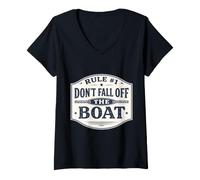 Femme Règle #1 Ne tombez Pas du Bateau Croisière Amusante à la Voile et à la pêche T-Shirt avec Col en V