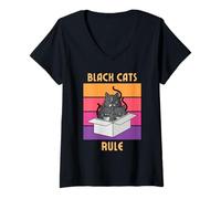 Femme Règle des Chats Noirs. Amoureux des Chats T-Shirt avec Col en V