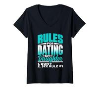 Femme Règles pour Sortir avec Ma Fille Dates Père Date Fille T-Shirt avec Col en V