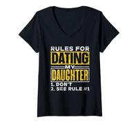 Femme Règles pour Sortir avec Ma Fille Père Dates Date Fille T-Shirt avec Col en V