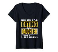 Femme Règles pour Sortir avec Ma Fille Père Dates Date Fille T-Shirt avec Col en V