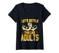 Femme Réglons Ça En Adultes Bras De Fer Drôle T-Shirt avec Col en V