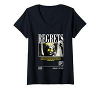 Femme Regrets Graffiti Angel - Sad Aesthetic Edgy Streetwear T-Shirt avec Col en V