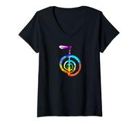 Femme Reiki 7 Chakras Couleurs - Symbole Reiki Choku Rei T-Shirt avec Col en V