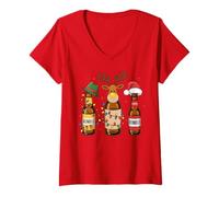 Femme Reinbeer, Amateur de bière de Noël, drôles d'hommes ivres, Buvant Noël T-Shirt avec Col en V